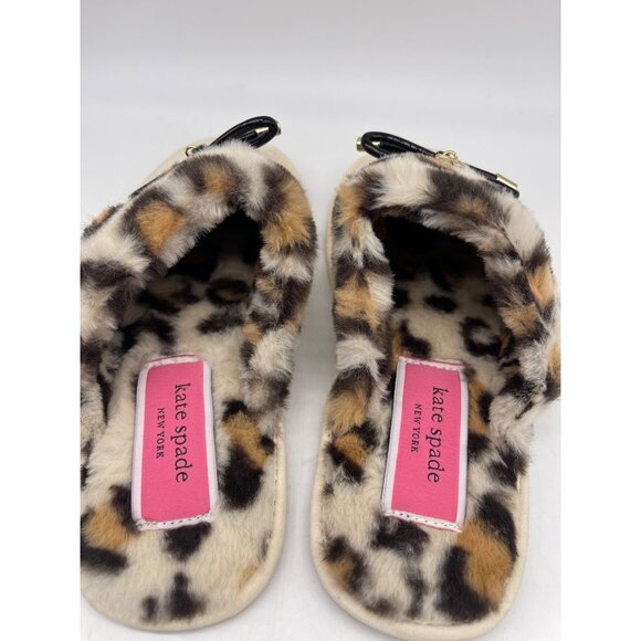 Kate Spade Lacey Leopard Cream Slippers with Faux Fur Lining Size 6.5 /7 - Picture 6 of 8